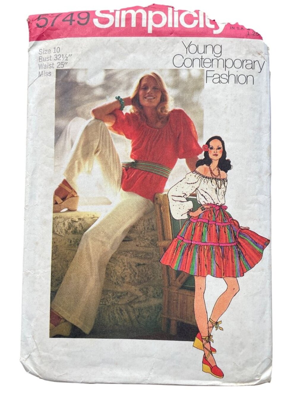 Vintage 70s Simplicity 5749 Sewing Pattern Size 10 Blouse Mini Skirt & Pants CUT